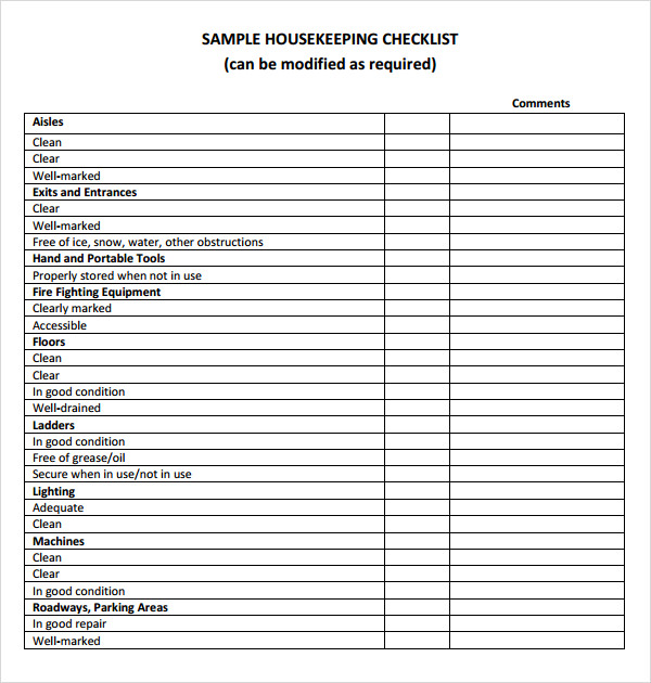 Housekeeping Checklist Template