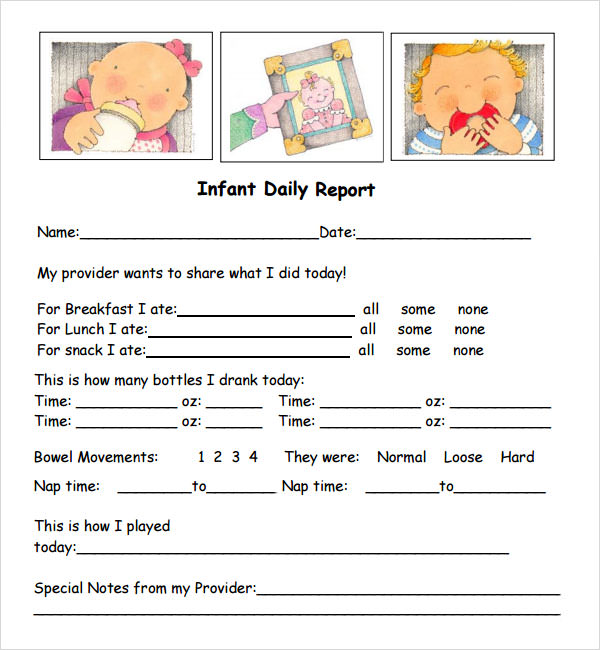 Daycare Infant Daily Report Template