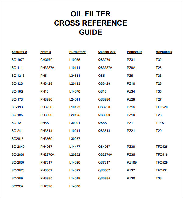 filter cross reference