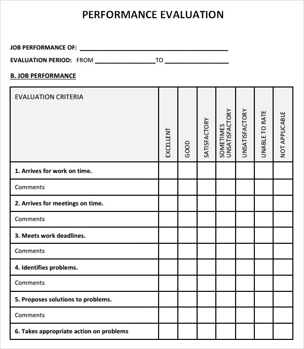 Performance Evaluation 9  Download Free Documents in PDF Word