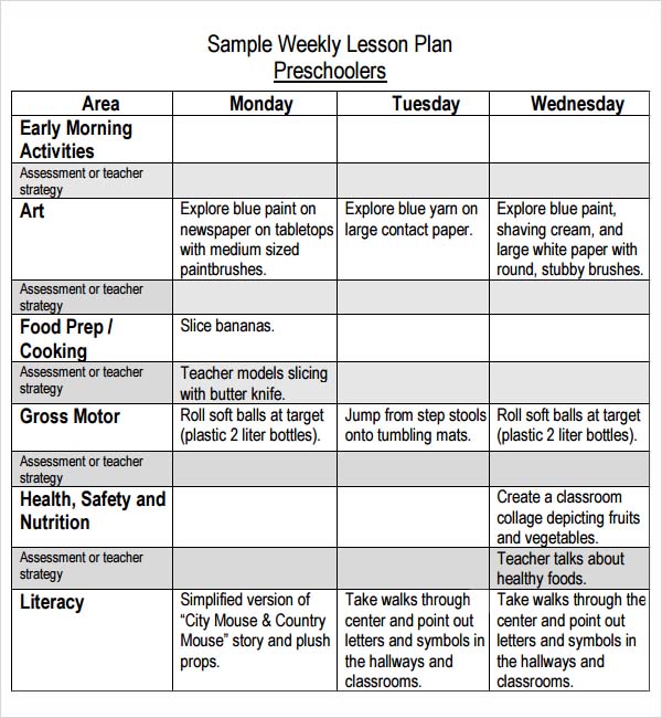 Preschool Lesson Plan Template Pdf - protomj