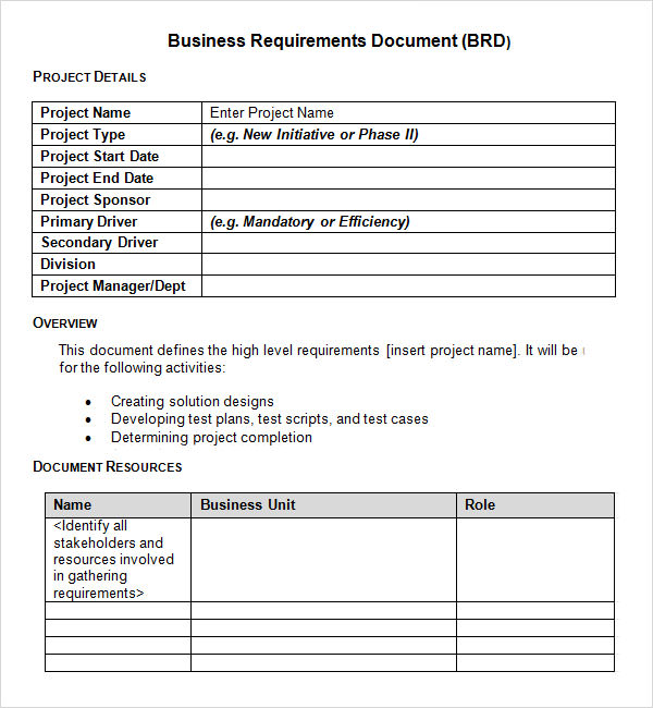 Sample Business Requirements Document - 6+ Free Documents In Pdf, Word