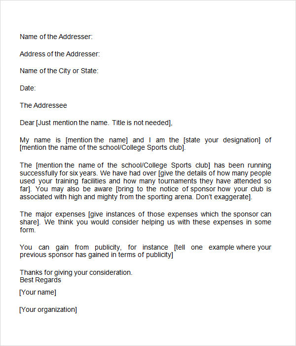 Examples Of Letter Asking For Sponsorship In Sports 85