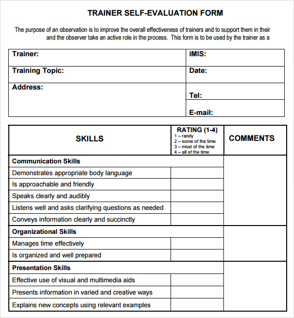 Training Evaluation Form Template