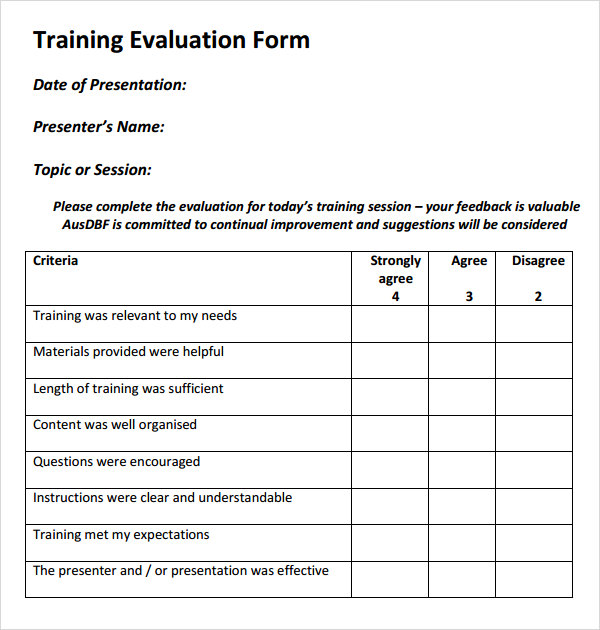 Training Evaluation Form 17 Download Free Documents In Word PDF