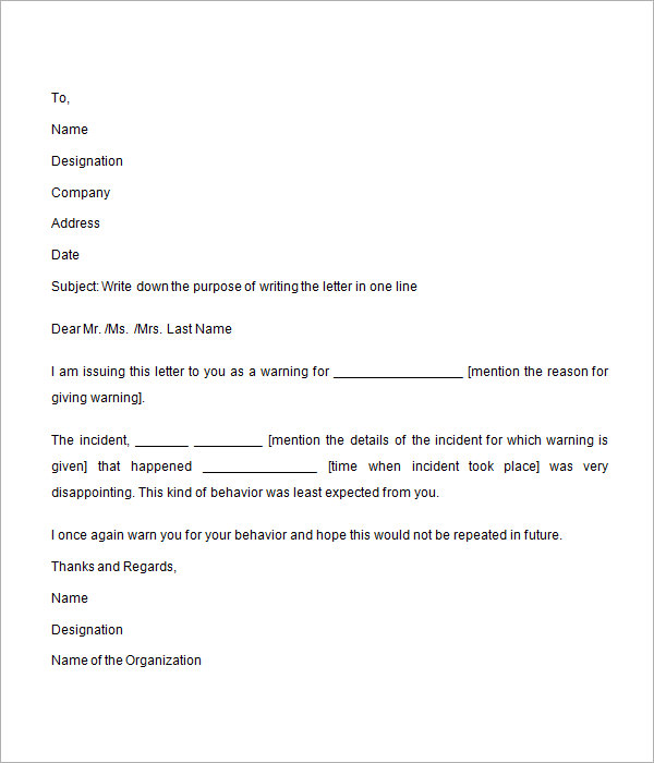 Sample Warning Letter 8+ Free Documents Download in Word