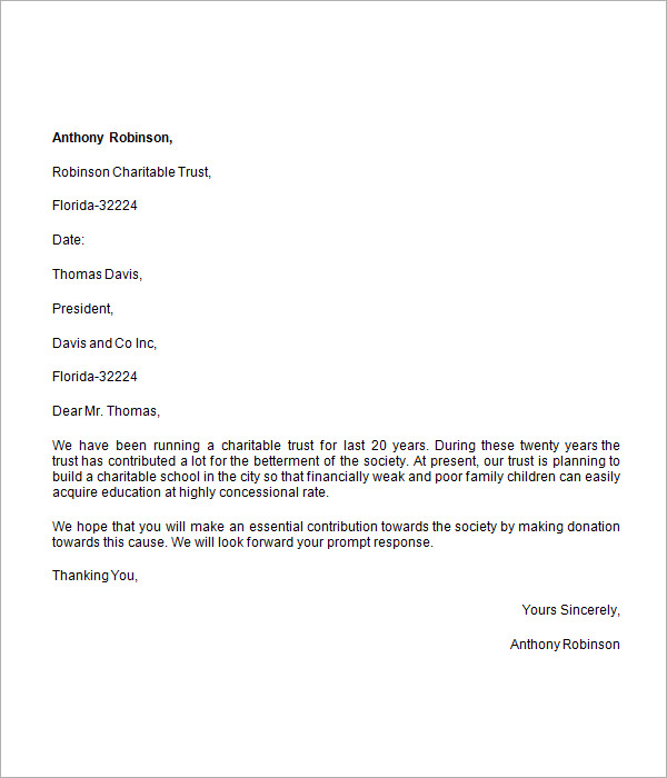 Letter Template For Donations Request