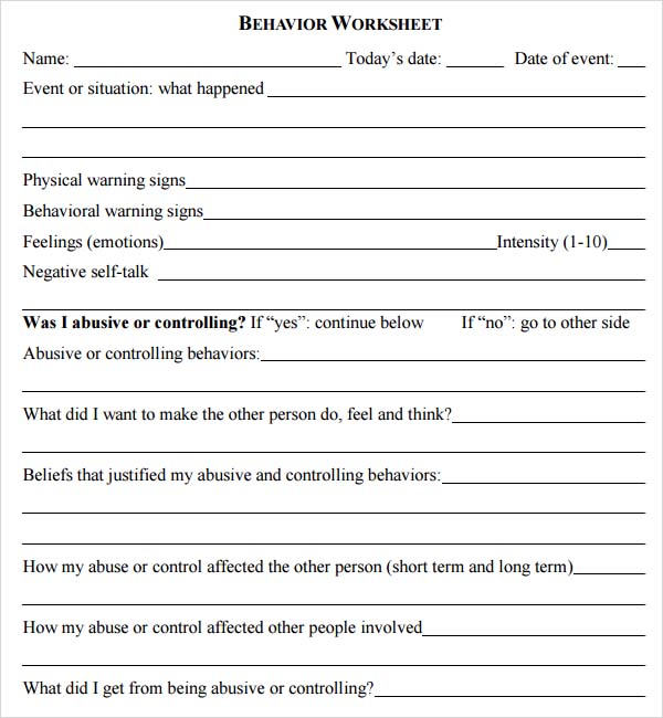 Behavior Contracts Printable Worksheets