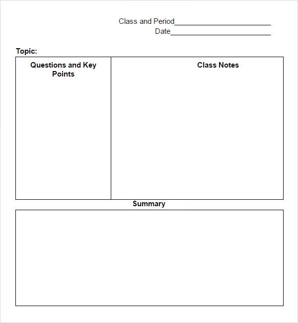 Cornell Note Template 9+ Free PDF , DOC Download Sample Templates