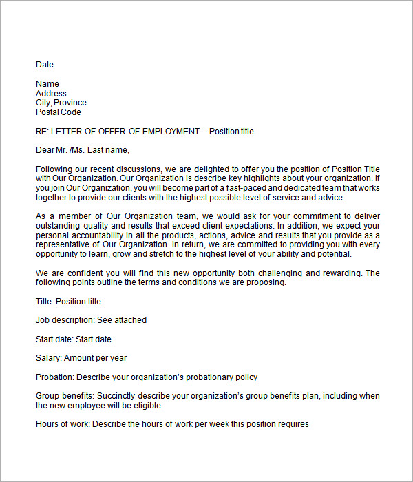 Employment Offer Letter - 6 Free Doc Download