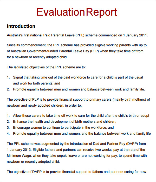 Performance Evaluation Report Sample Pdf