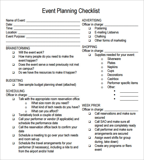 Event Planning Checklist 7 Free Download For PDF Sample Templates