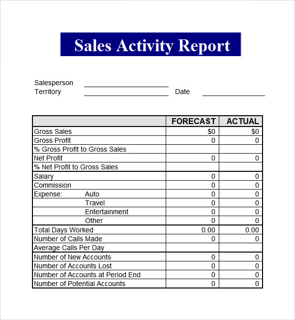 Sales Representative Report Template