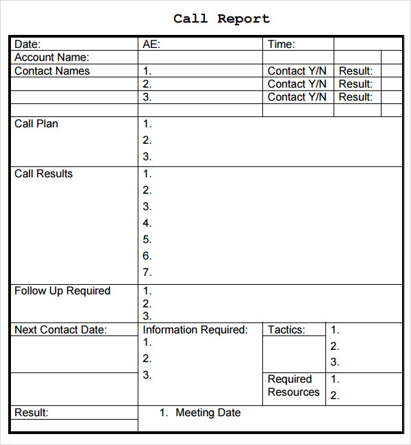 Daily Sales Call Report Template Free Download