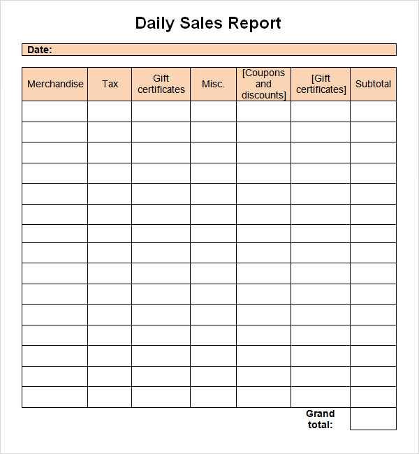 Daily Sales Report Template Excel Free