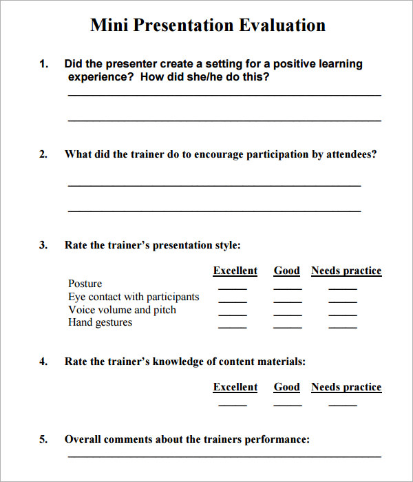 Presentation Evaluation Form Templates