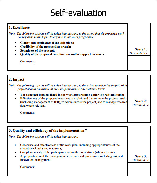 Example of self assessment essay