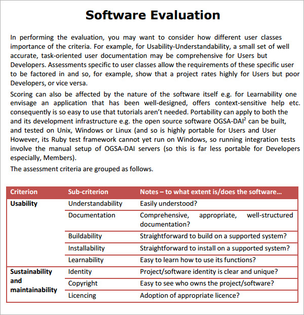 Software Evaluation 5 Free Download For PDF Sample Templates