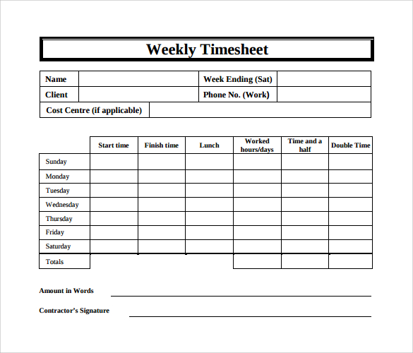 Free Printable Weekly Time Sheets Pdf