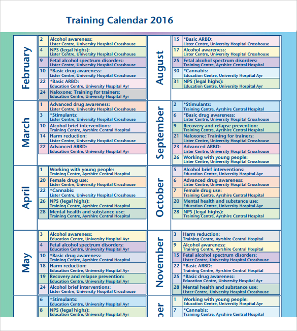 Training Calendar Template 11+ Free Download for PDF, Word, Excel