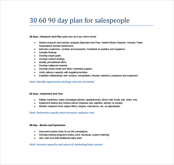 30 60 90 day plan templates