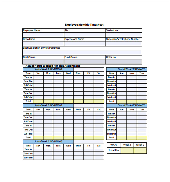 Monthly Timesheet Template 15  Download Free Documents in PDF Word