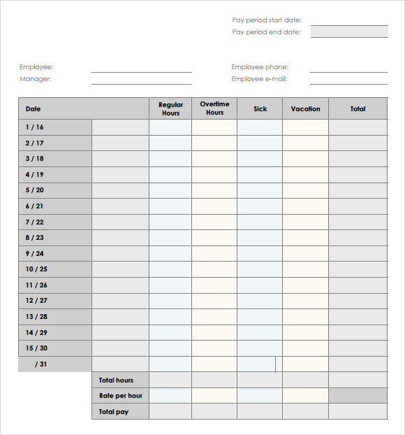 Monthly Timesheet Template 9+ Free Download For PDF , Word Sample