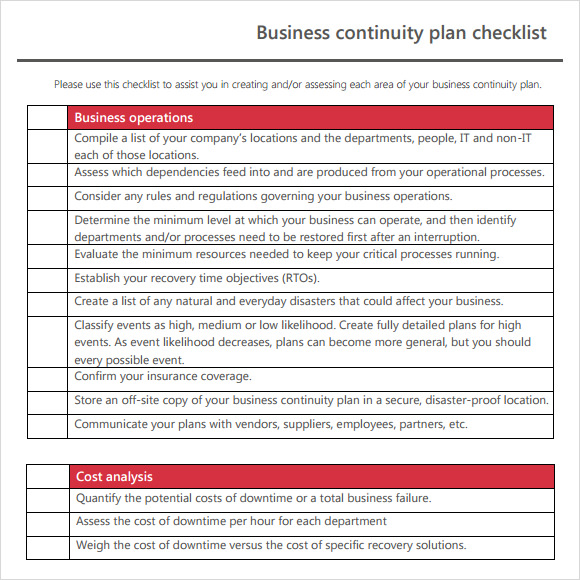 Sample Business Continuity Plan Template 8  Free Documents in PDF