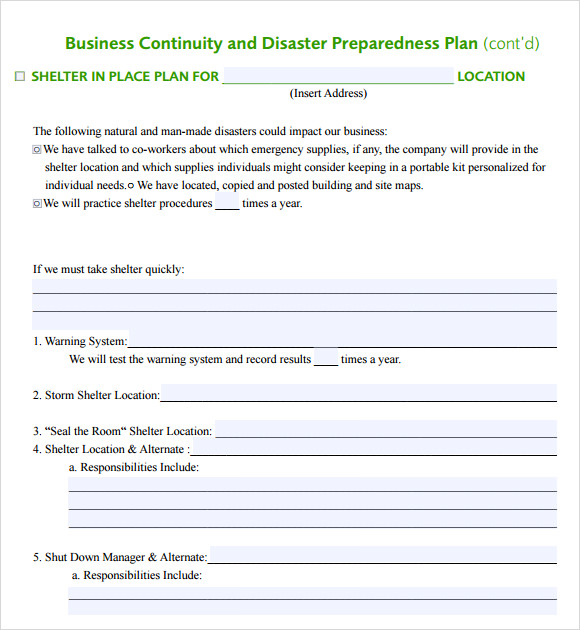 Business Continuity Planning Template Free