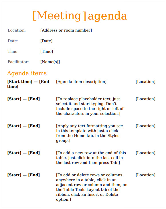 business agenda template