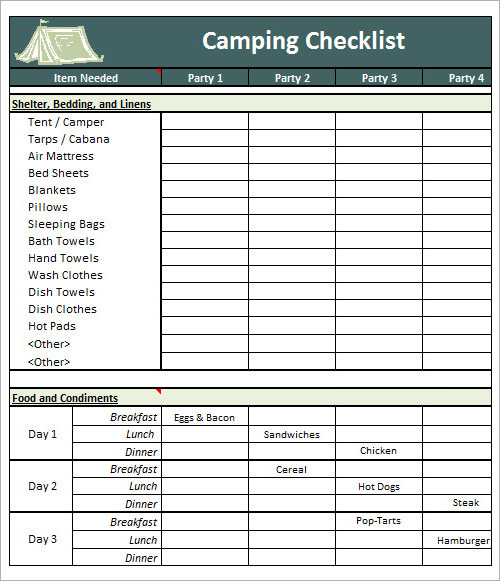 backpacking checklist excel