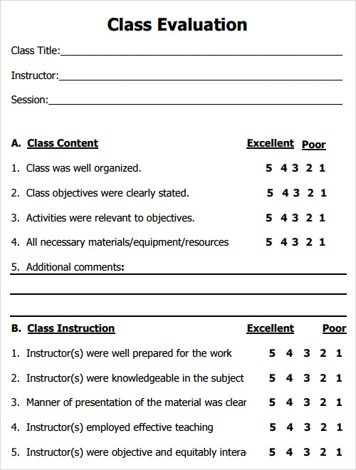 Blank Evaluation Form Template The Best Template Example