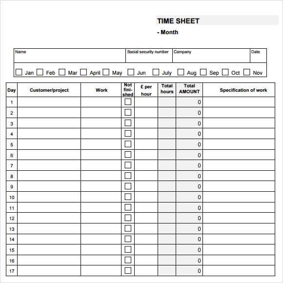 Monthly Timesheet Template