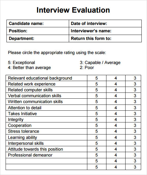 Interview Evaluation Template