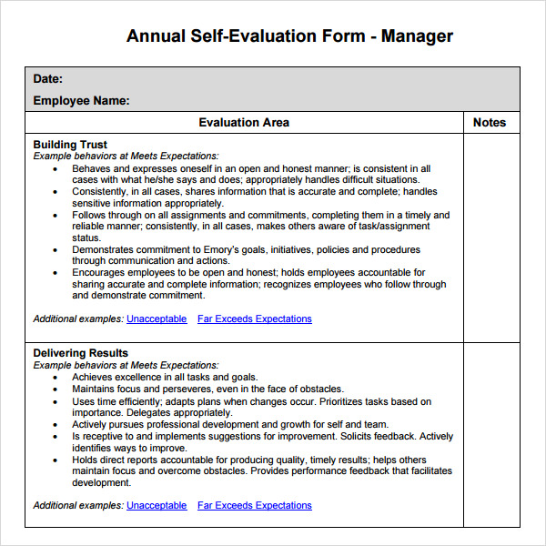 Self Performance Review For Manager Examples