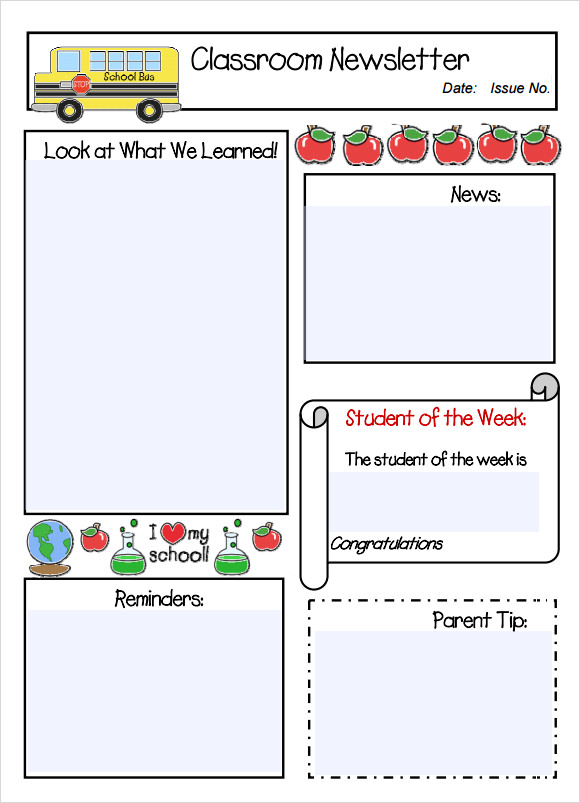 Classroom Newsletter Template 7 Free Download for PDF , Word