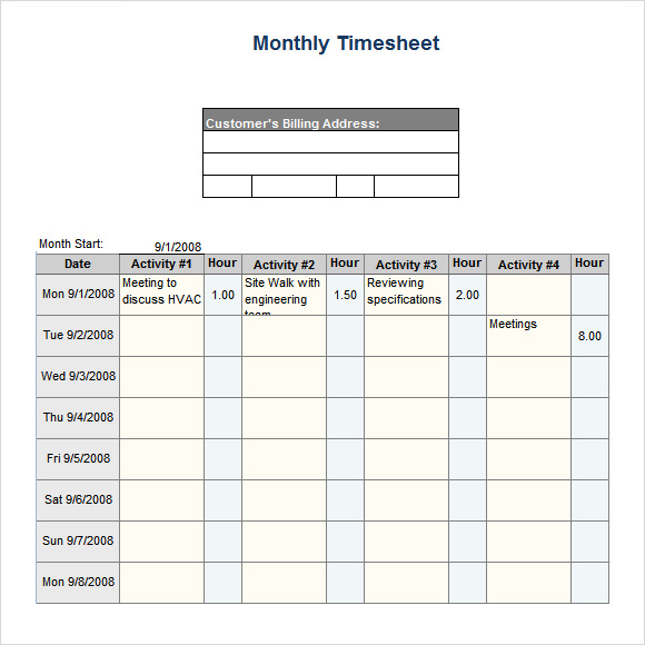 Monthly Timesheet Template 15 Download Free Documents In PDF Word