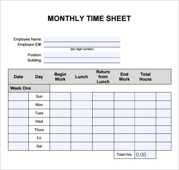 Weekly Timesheet Template - 7 Free Download for PDF