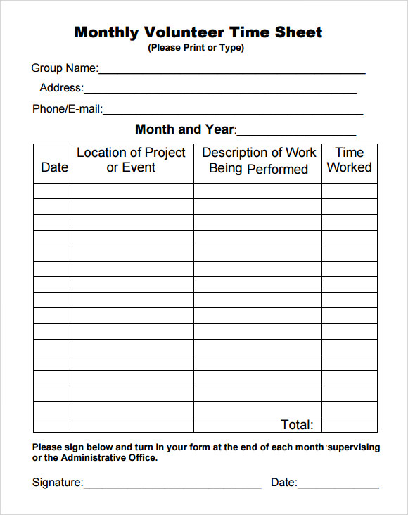 Volunteer Timesheet 9+ Free Samples , Examples , Format