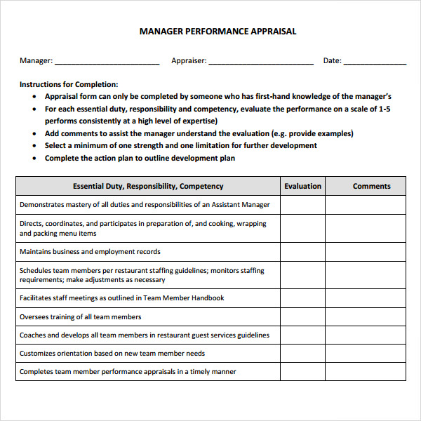 Restaurant Employee Evaluation Form Template 5599