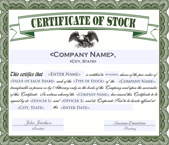 Corporate Share Certificate Template