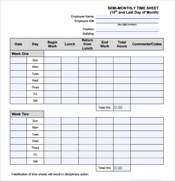Monthly Timesheet Template 9  Free Download For PDF Word Sample
