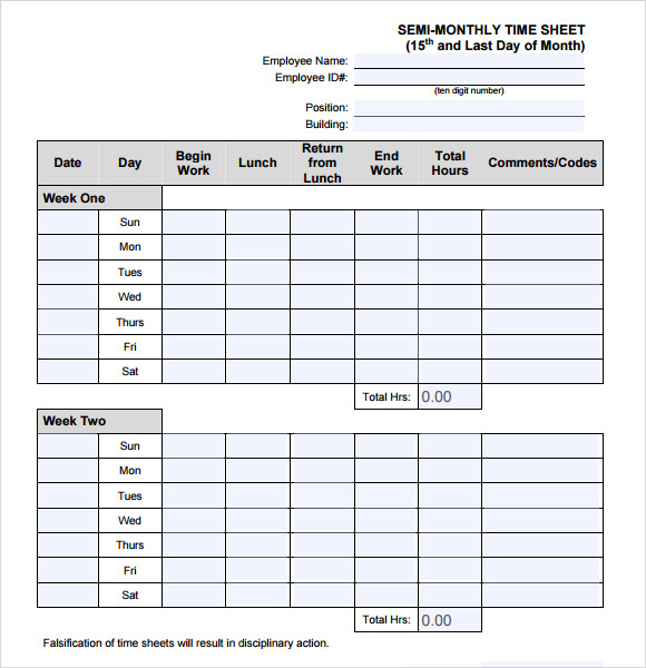 Monthly Timesheet Template 9+ Free Download For PDF , Word Sample