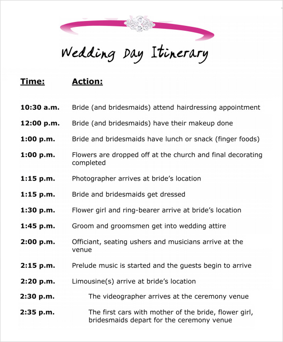Free Printable Wedding Itinerary Template Printable Templates