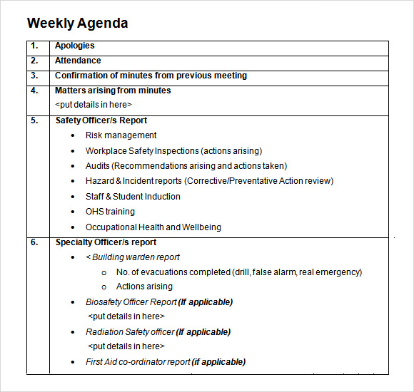 Weekly Agenda Template 9 Free Download For PDF Word