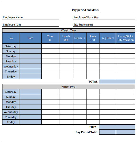 Printable Simple Biweekly Timesheet Template Customize and Print