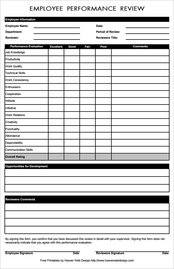 Free Printable Employee Evaluation Template Printable Templates