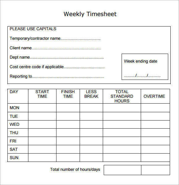 Weekly Employee Timesheet Downloadable Free Printable Weekly Timesheet Template