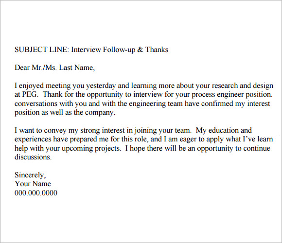 Follow Up Email After Interview Template 8 Free Download Documents 
