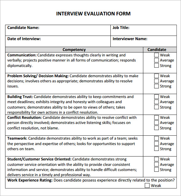 FREE Sample Interview Evaluation Templates In PDF